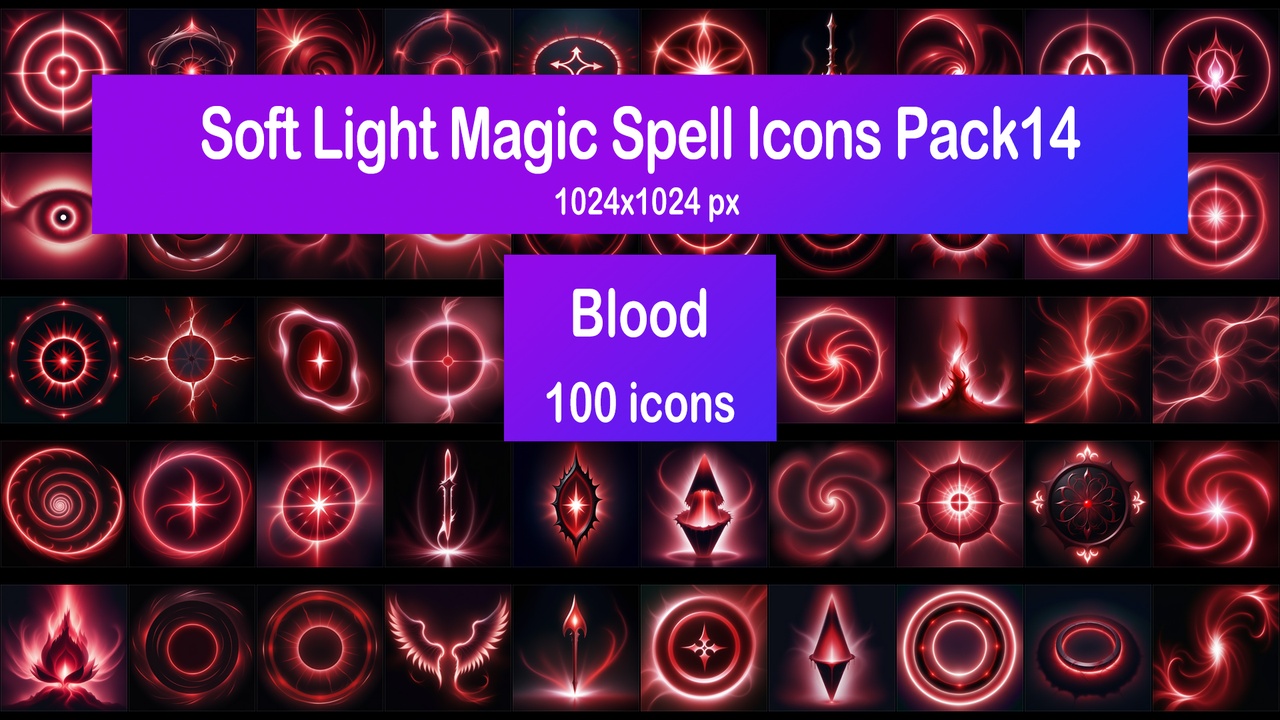 Media 1 for listing Soft Light Magic Spell Icons Pack14 - Blood