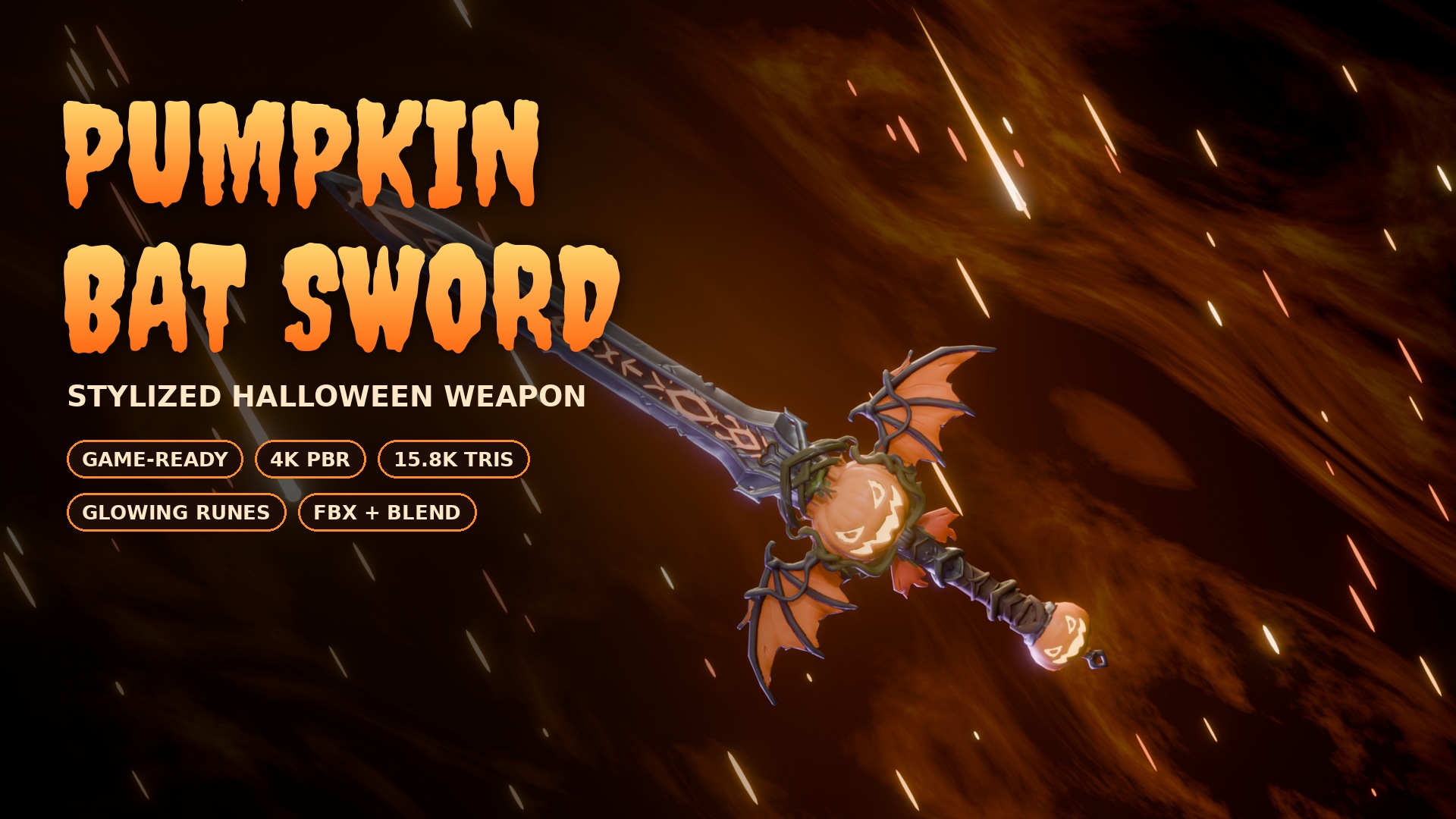 Pumpkin Bat Sword - Stylized Halloween Weapon | Fab