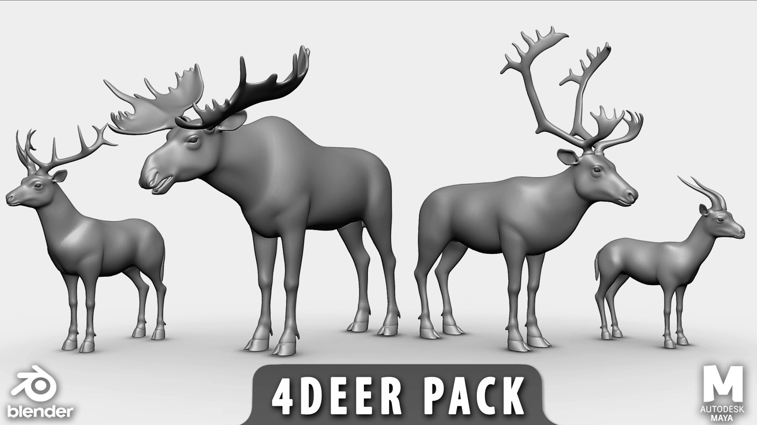 Media 1 for listing 4 Deer Pack - Topology + UV Map