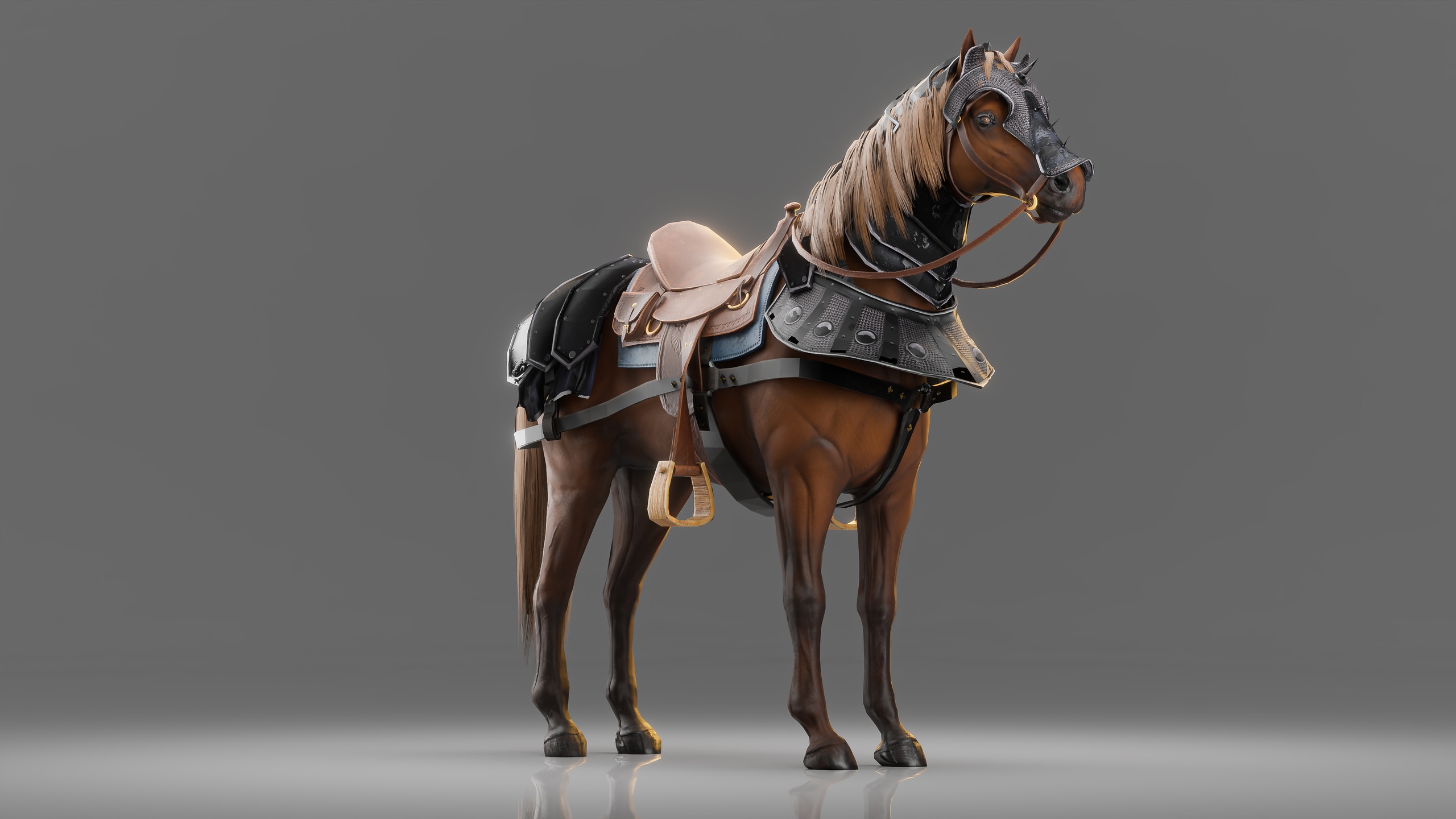 Media 1 for listing Realistic Armored War Horse – Game Ready, Rigged, 4K Textures