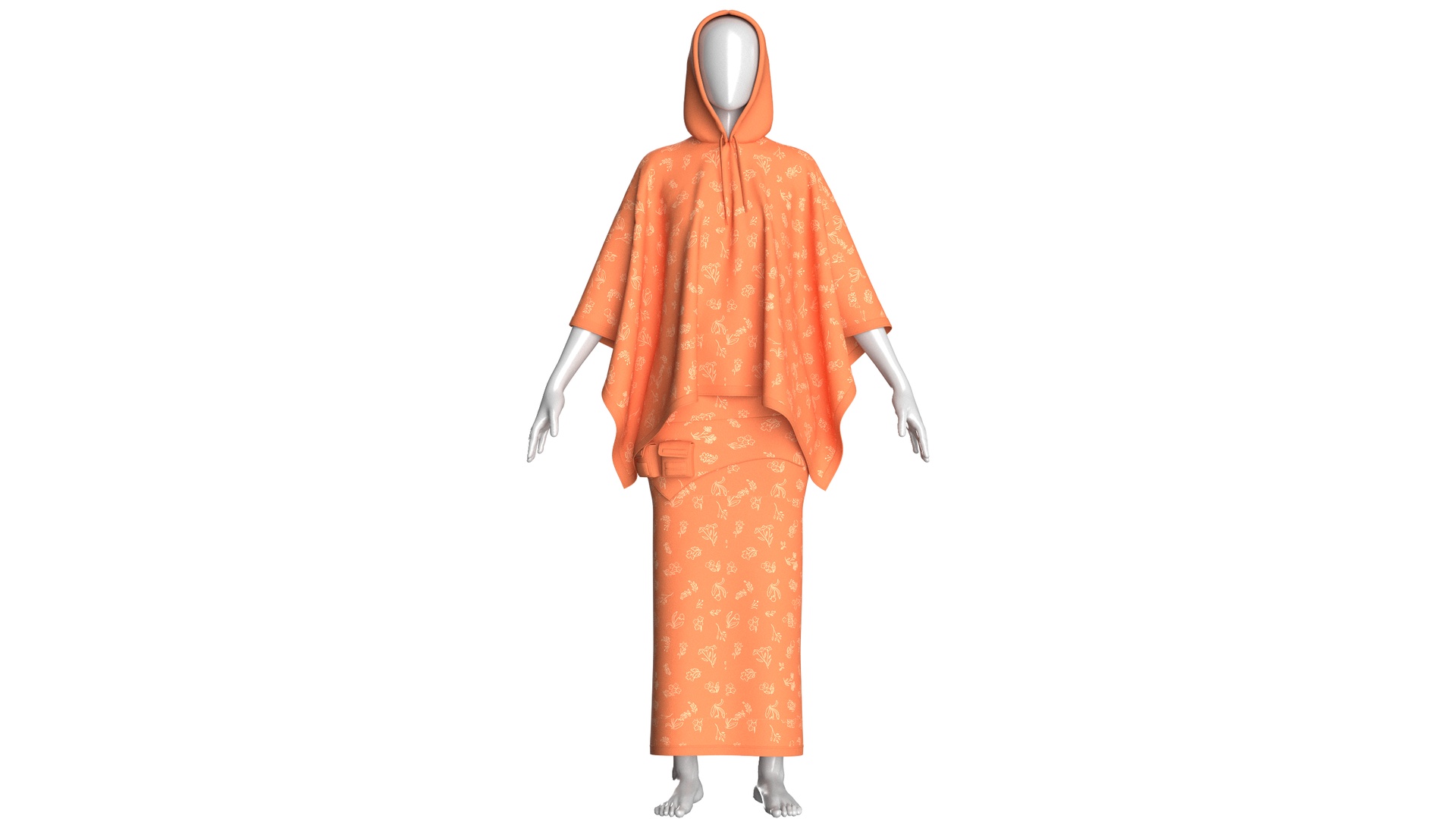 Media 1 for listing Girls Printed Hooded Cape Top With Skirt - Outfit | High Poly
