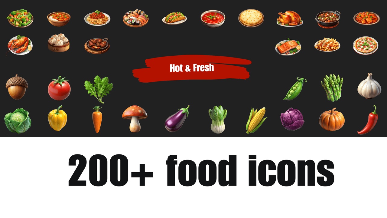 Media 1 for listing 2D Food Icons - 230 Dishes Set with Transparency