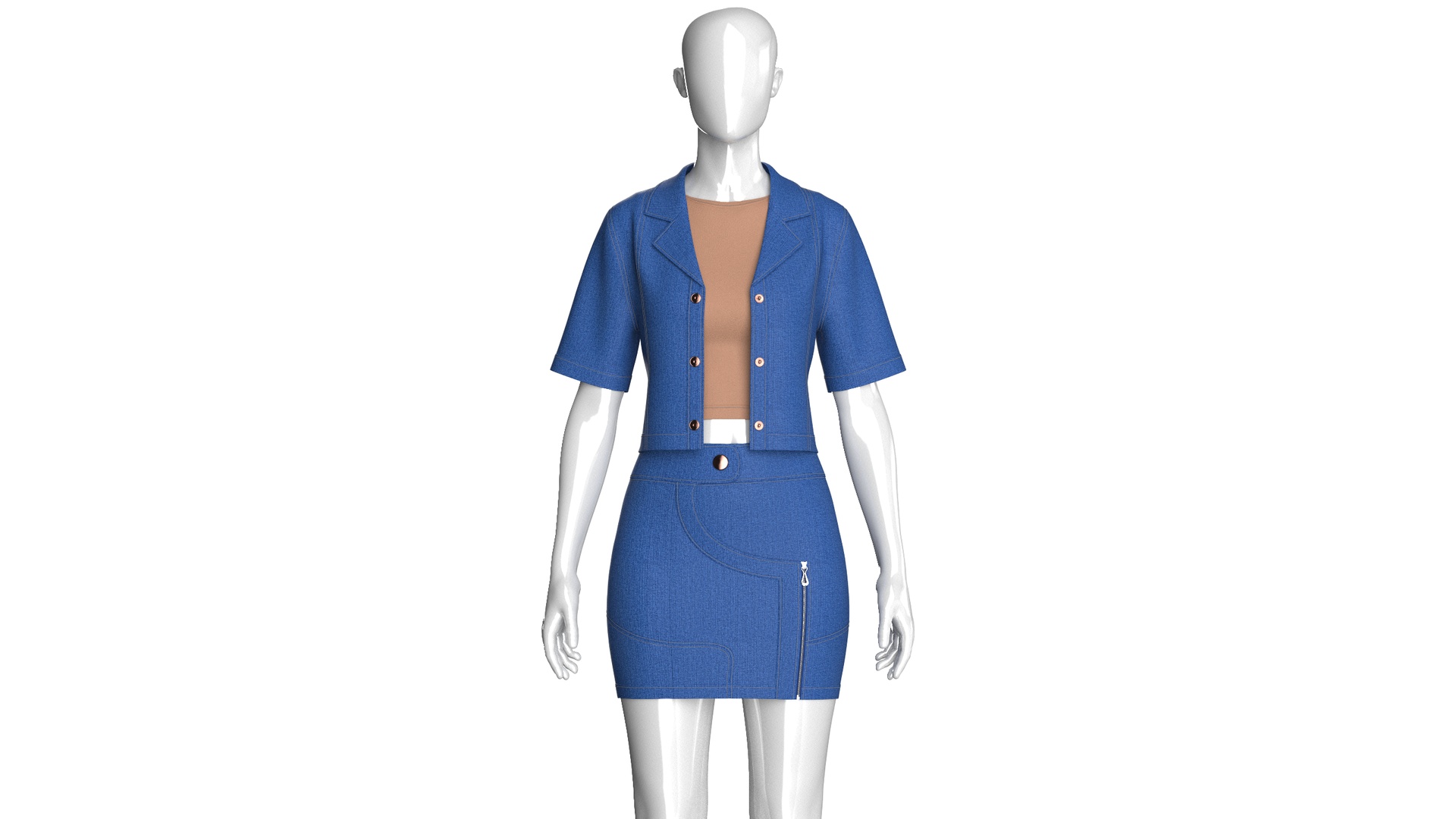 Media 1 for listing Girls Short Sleeve Denim Jacket With Skirt Outfit | High Poly