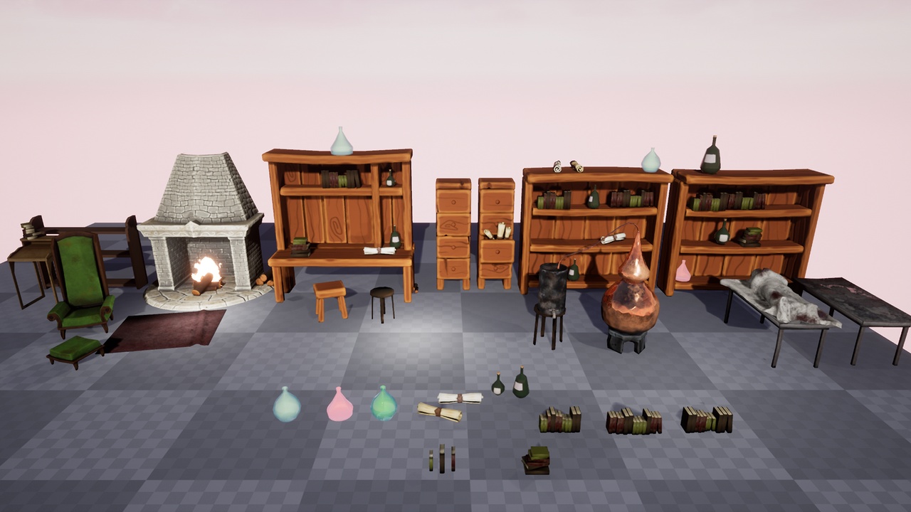 Media 1 for listing Stylized Furniture For Magic Alchemist or Necromancer Lab Fantasy Library Props