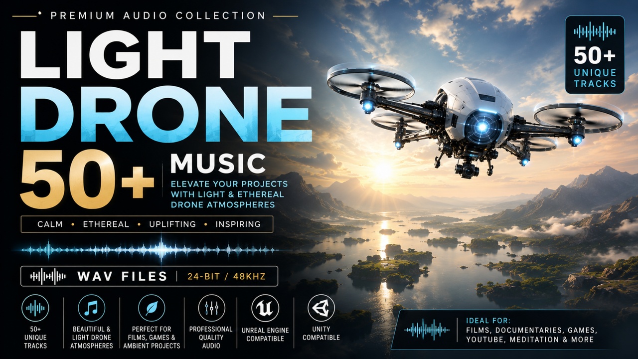 Media 1 for listing 50+ Light Drone Music Pack – Cinematic Ambient Atmospheres