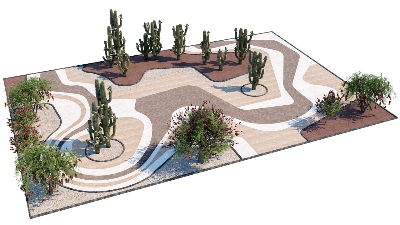 Media 1 for listing Minimalist Australian Desert Garden 3D Model - Urban 3d Park Set