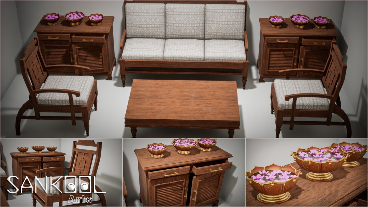 Media 1 for listing Indian Interior Furnitures - Gameready Pack (Unreal Engine Only)
