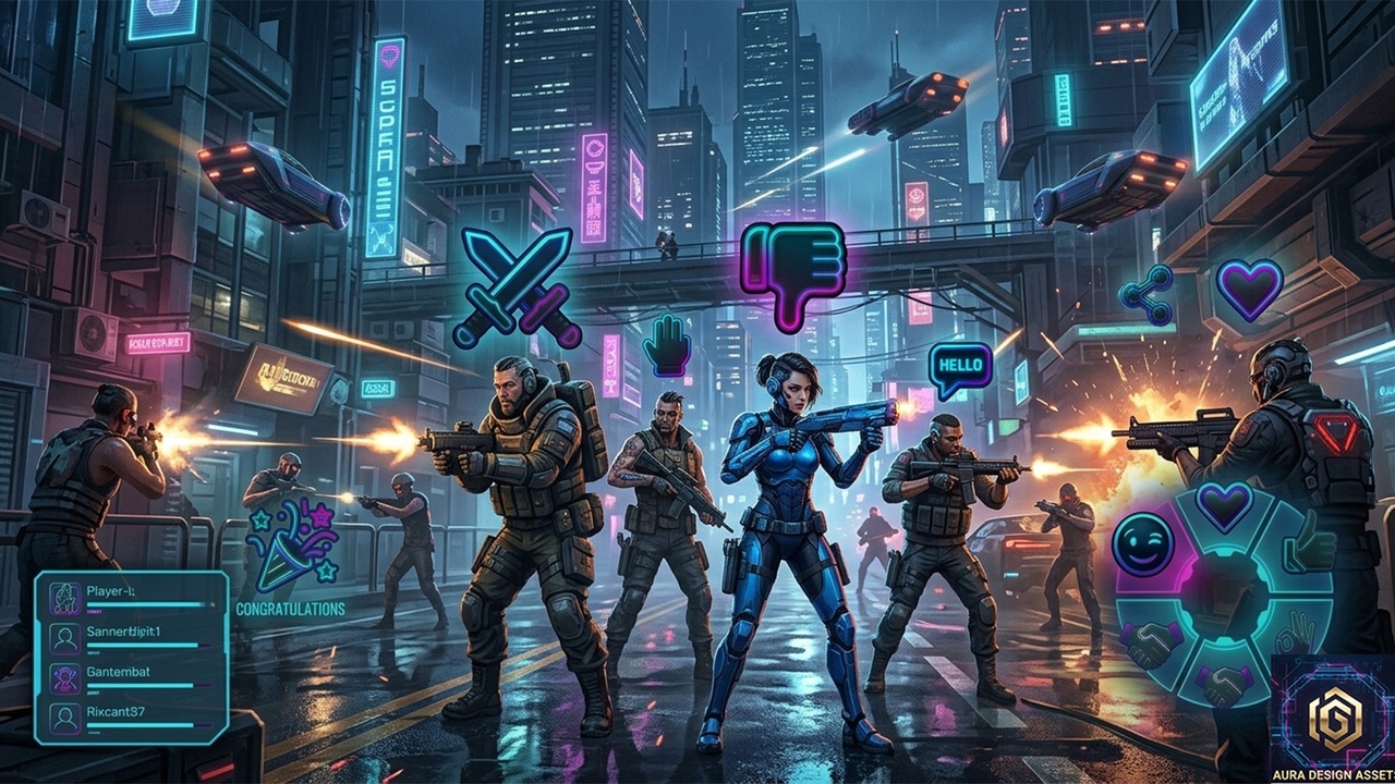 Media 1 for listing Cyberpunk Neon UI — EMOTES & SOCIAL Vol. 6