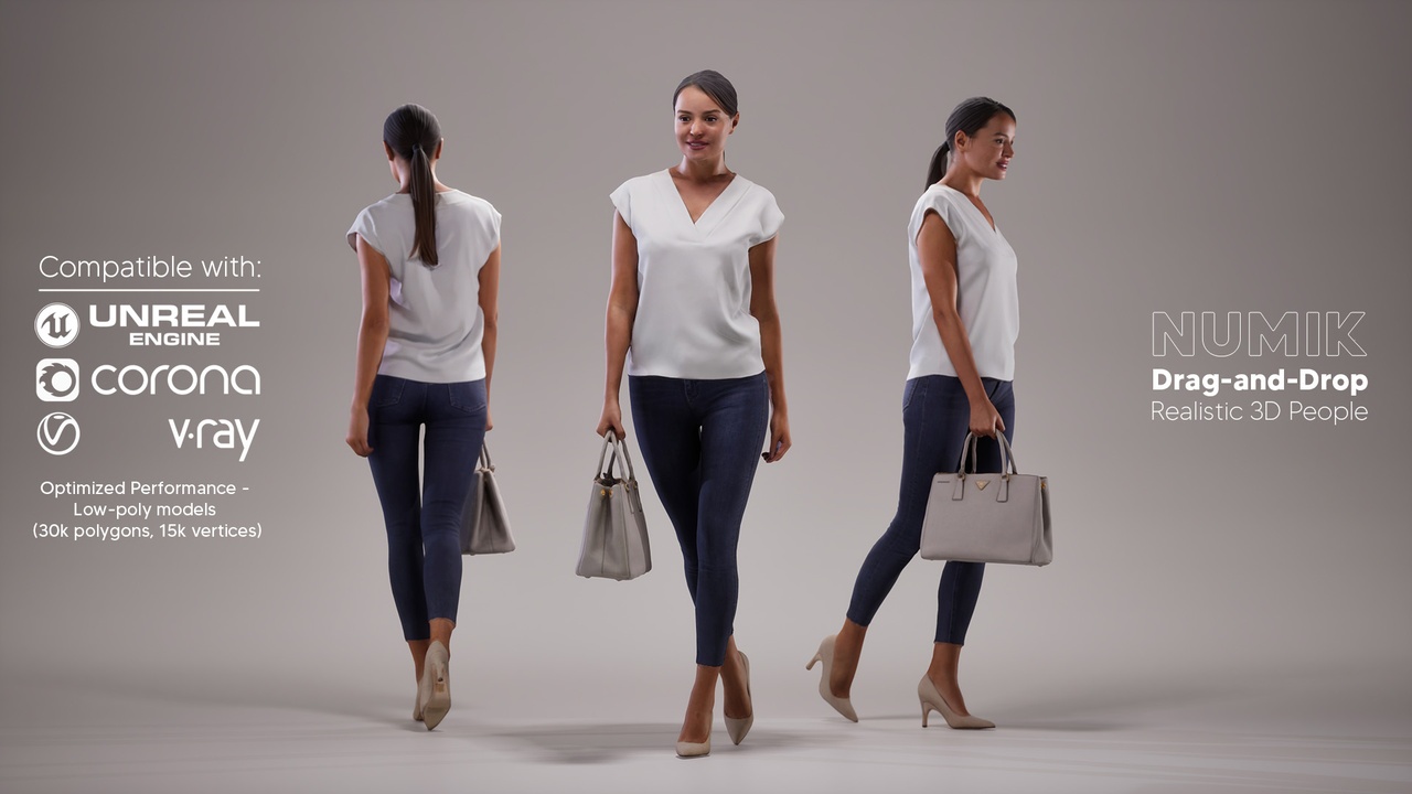 Media 1 for listing Elena 1083 3D People European Caucasian Woman Walking Business