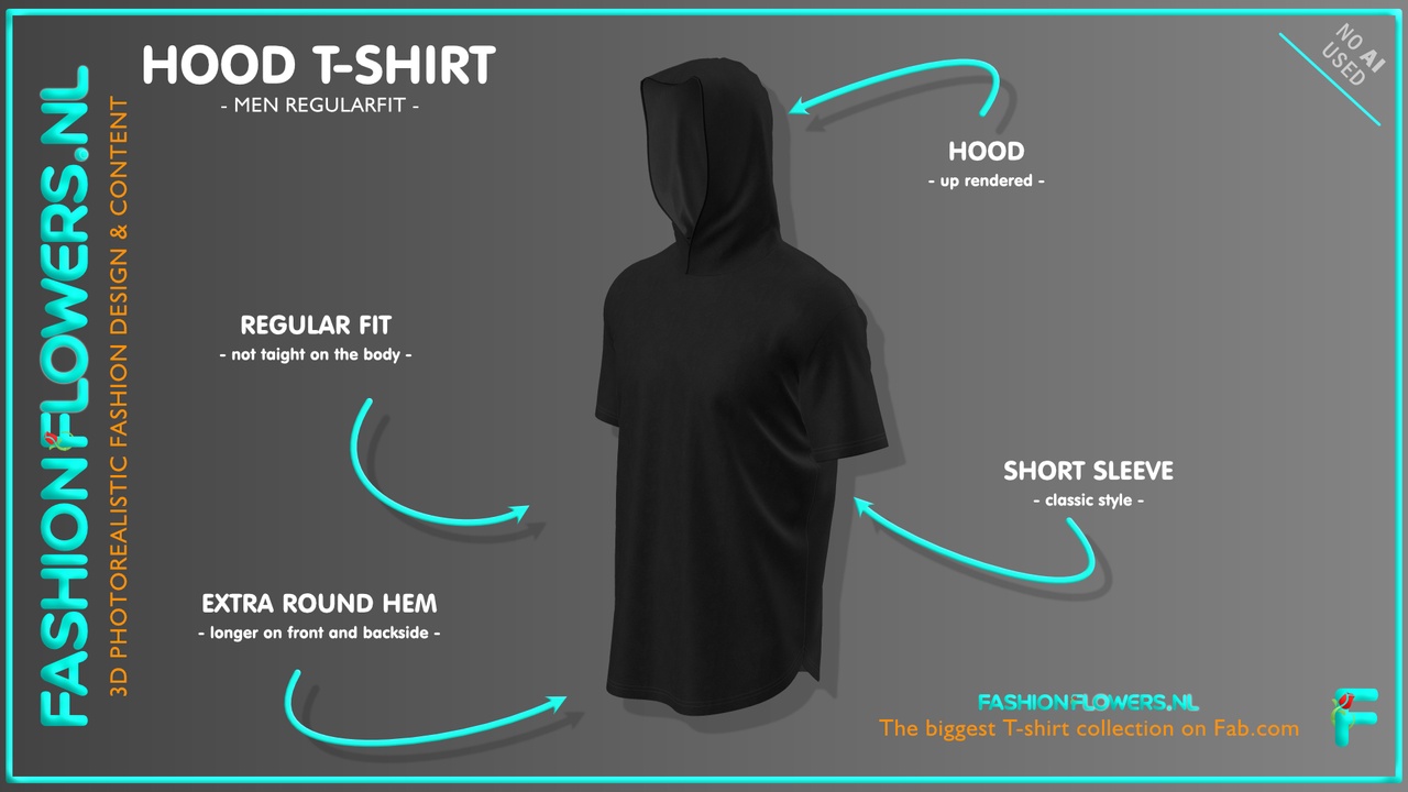 Media 1 for listing Black Colour Hooded T-Shirt With Extra Rounded Underside | Cowl TShirt | Hood