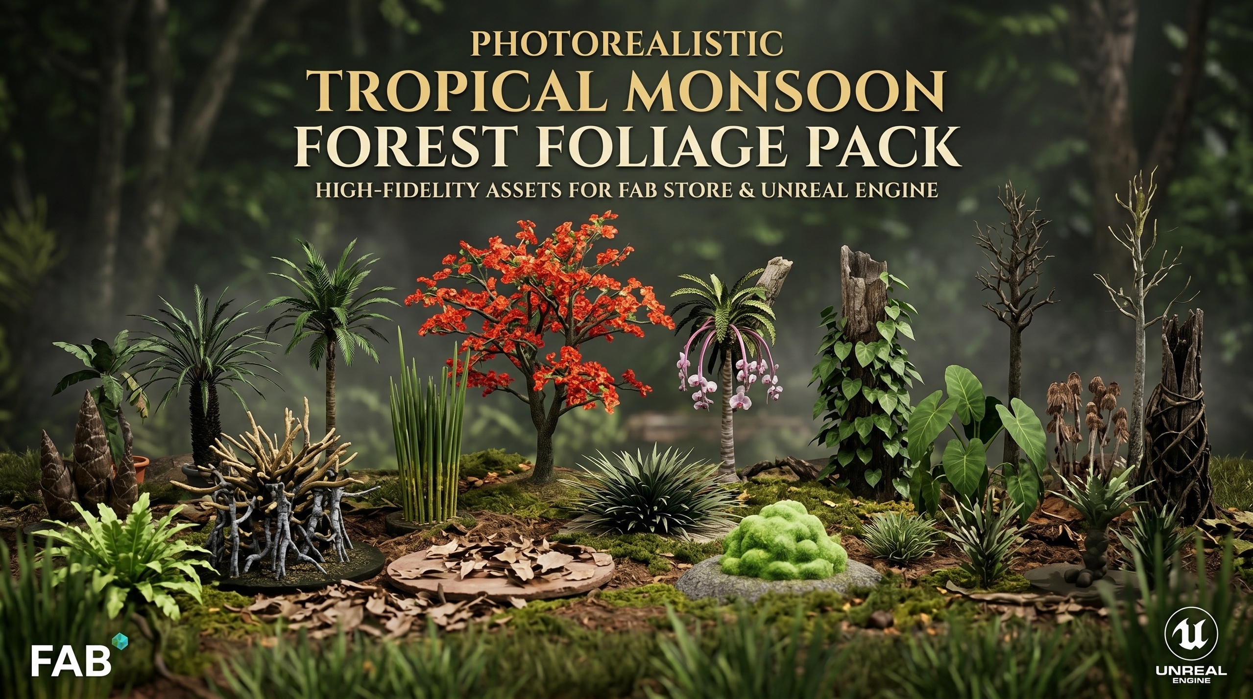 Média 1 pour l'article Photorealistic Tropical Monsoon Forest Foliage Pack