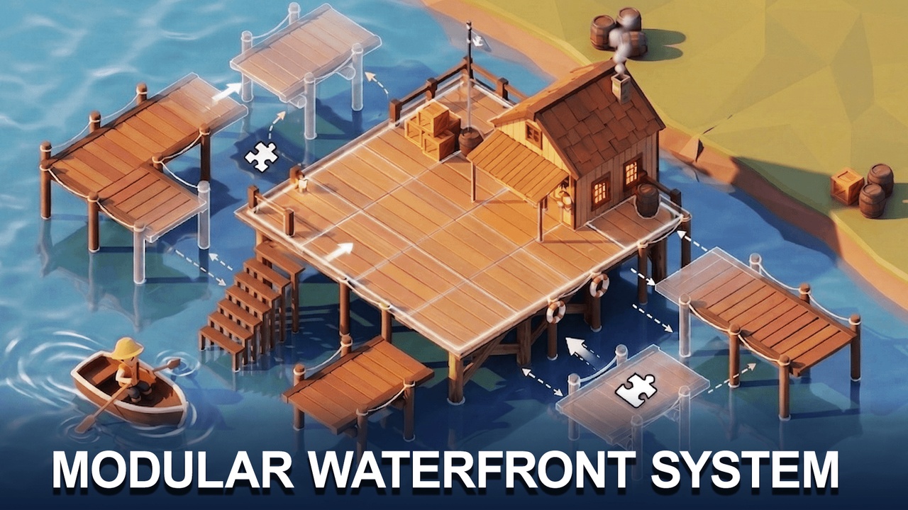 Media 1 for listing Modular Pier and Dock 3D Pack – Game-Ready Environment, Structures & Shack Model