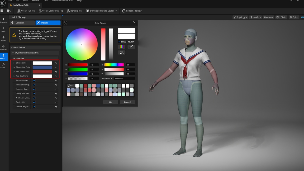 Média 1 pour l'article Girl School Blouse - Metahuman Uniform Top - Parametric Clothes PBR