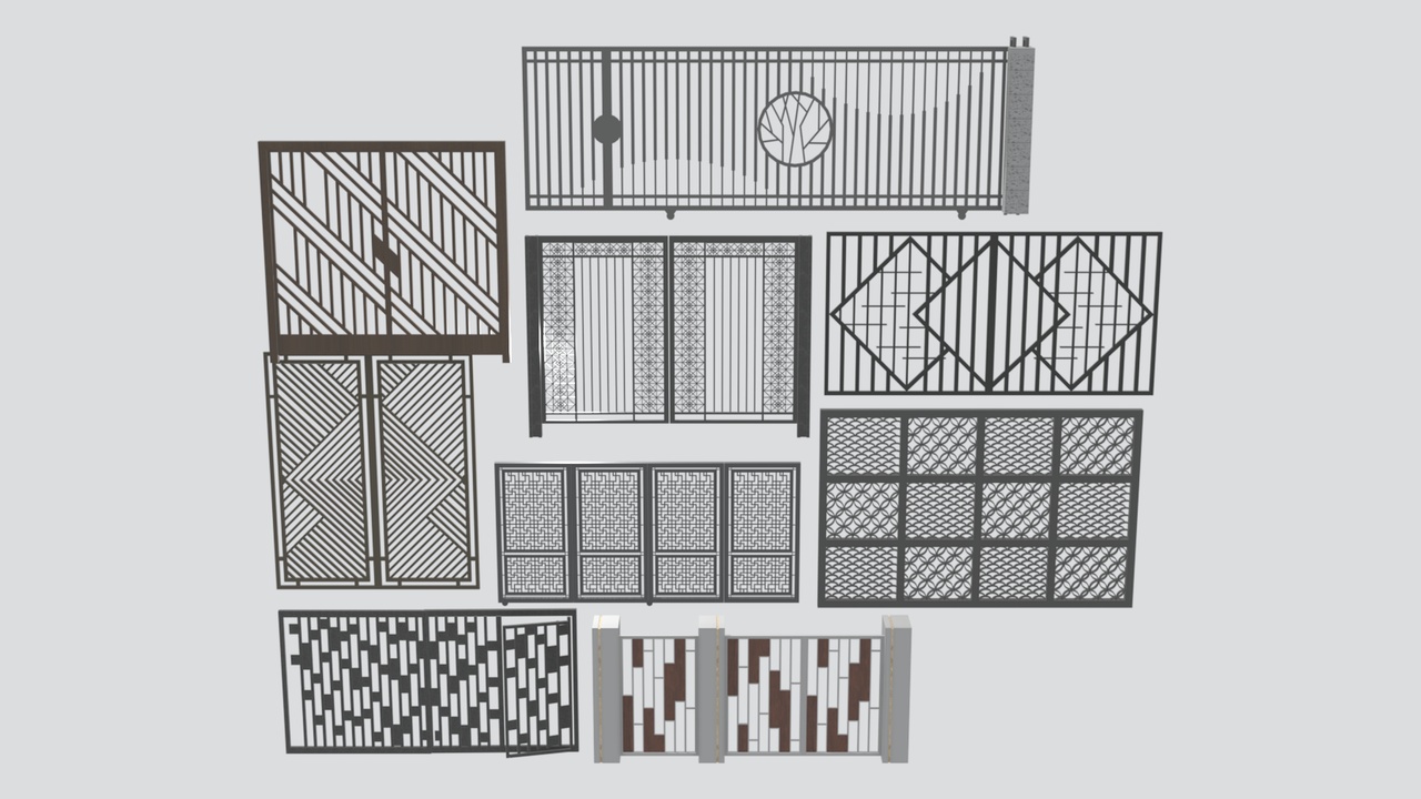 Media 1 for listing (8)新中式现代金属木花格屏风隔断铁艺大门 3D Model