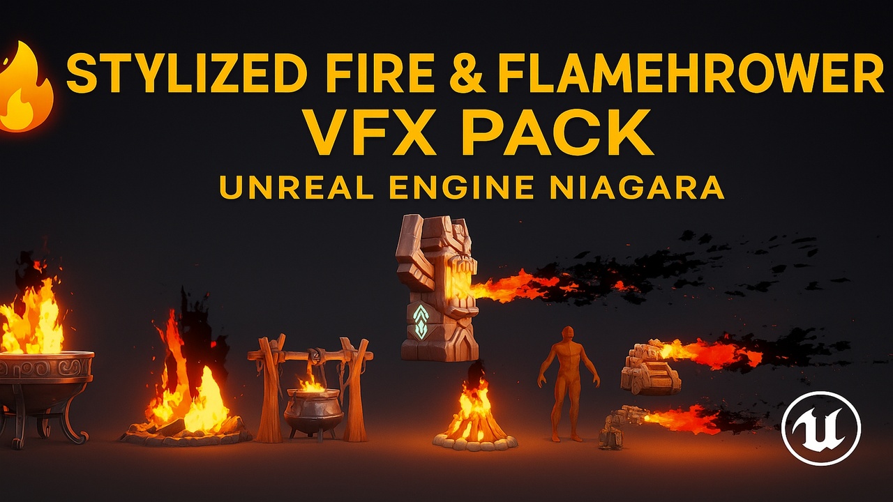 Media 1 for listing Stylized Fire & Flamethrower VFX Pack – Unreal Engine Niagara
