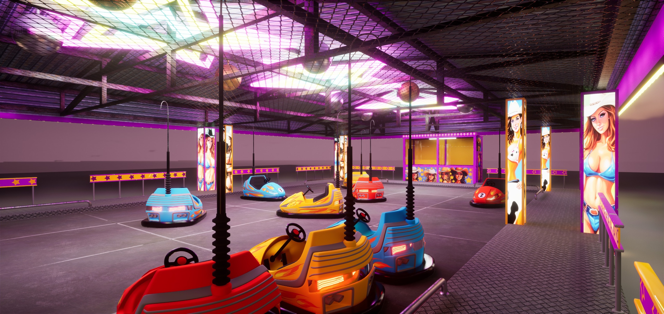 Media 1 for listing Retro Carnival Bumper Cars Pavilion with Neon Marquee & Ride Cars (Full Set)