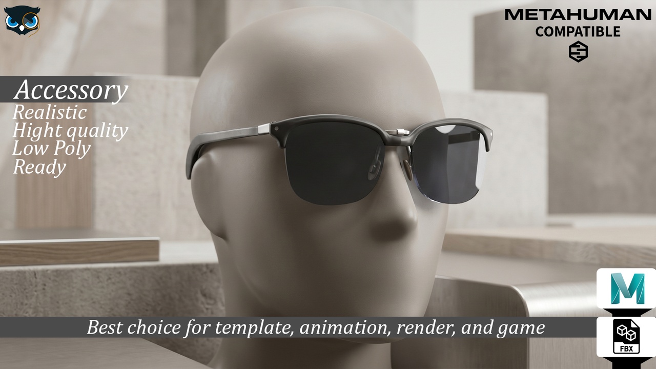 Media 1 for listing Modern Semi Rimless Browline Sunglasses   MetaHuman Compatible