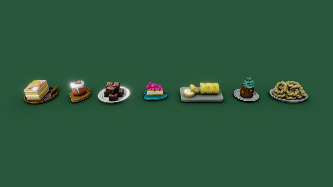 Media 1 for listing Lowpoly Cake Food Game Ready Asset Pack #1
