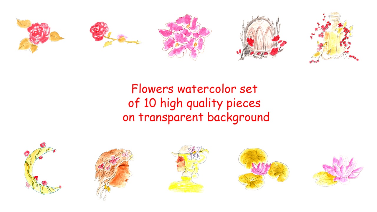 Media 1 for listing Watercolor Flowers Set 10 pcs