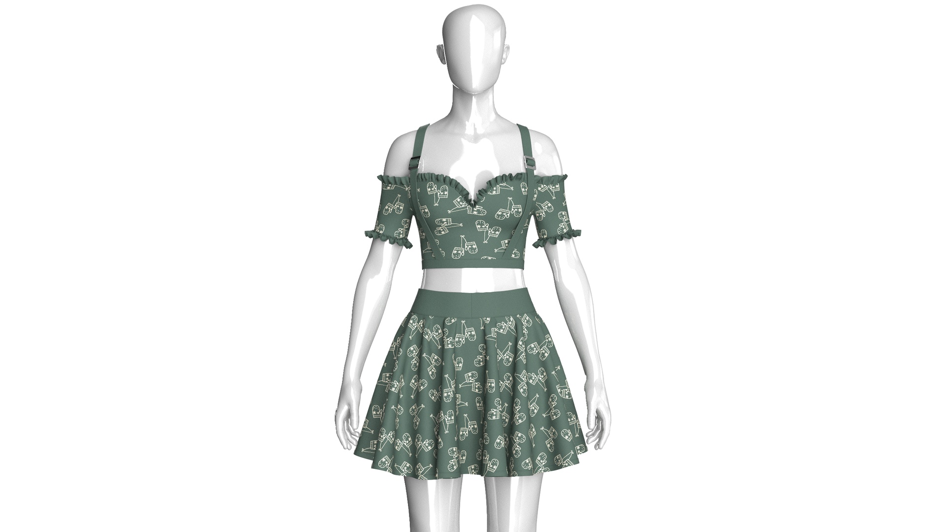 Media 1 for listing Girls Cold - Shoulder Ruffled Crop Top With Skirt | High Poly