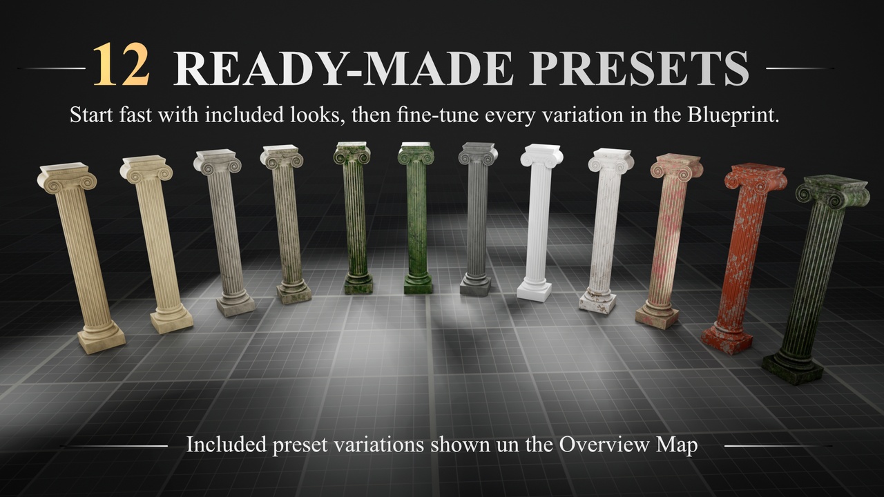 Media 1 for listing Parametric Ionic Column – 12 Presets & Full Blueprint Customization