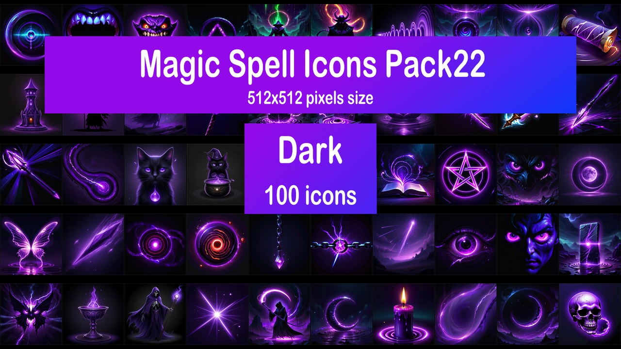 Media 1 for listing Magic Spell Icons Pack22 - Dark
