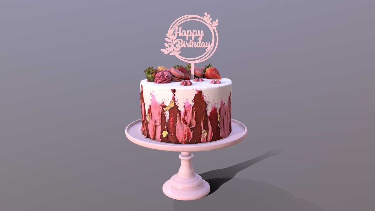 Media 1 for listing Elegant Hibiscus Strawberry Swirl Birthday Cake