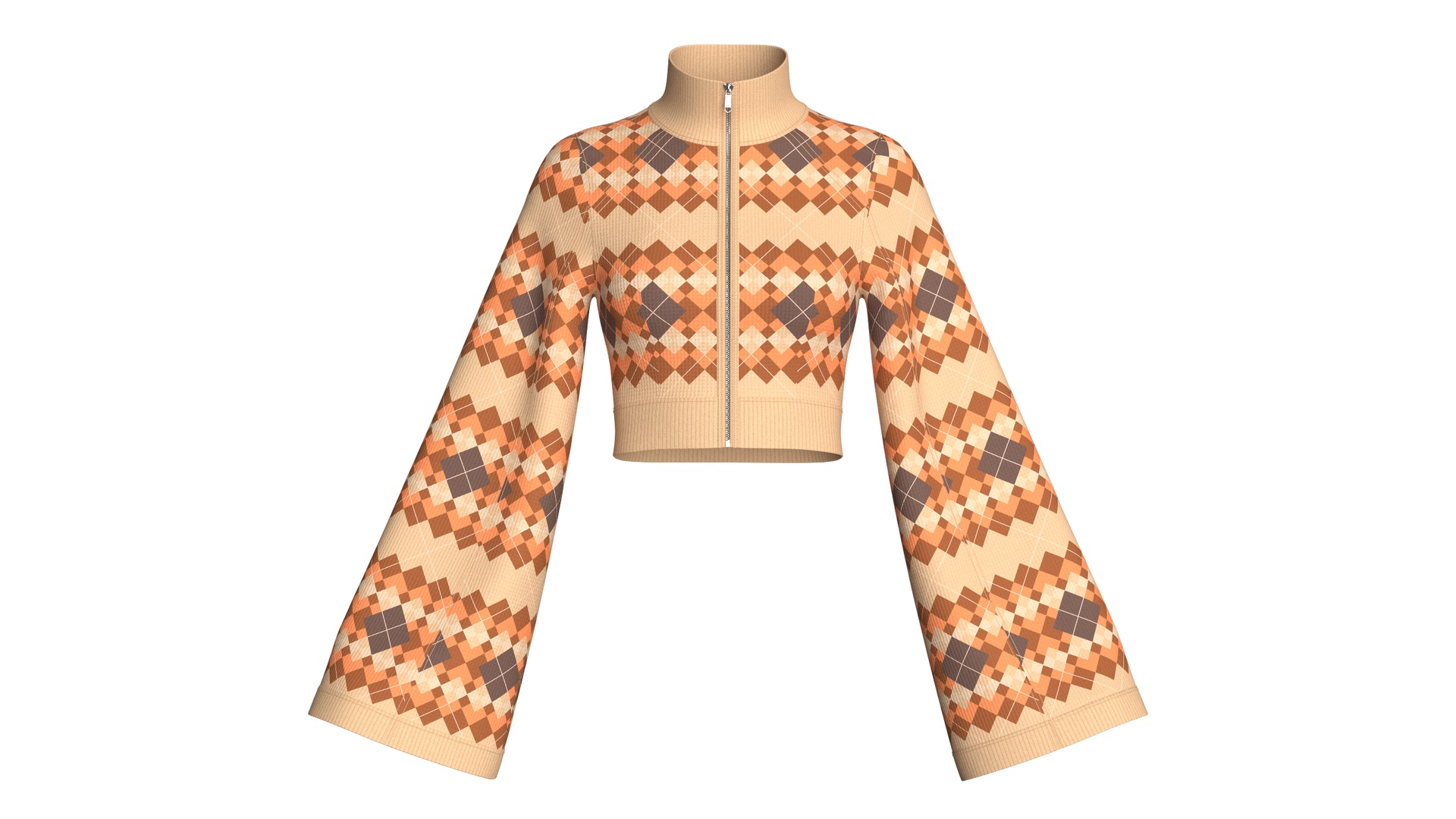 Media 1 for listing Girls Argyle Zip - Up Bell Sleeve Crop Jacket | High Poly