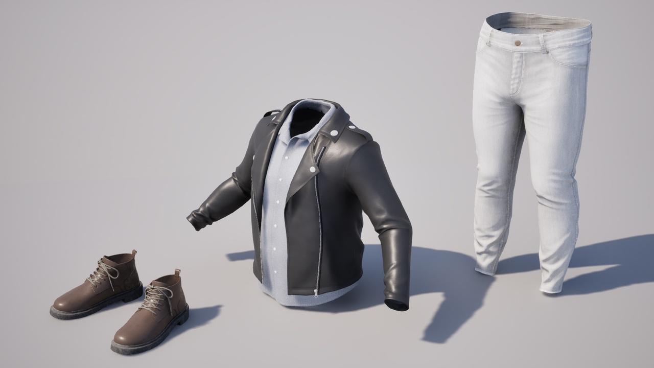 Media 1 for listing Men LeatherJacket Jeans Outfit - Metahuman Casualwear Sets Clothes ParametricPBR