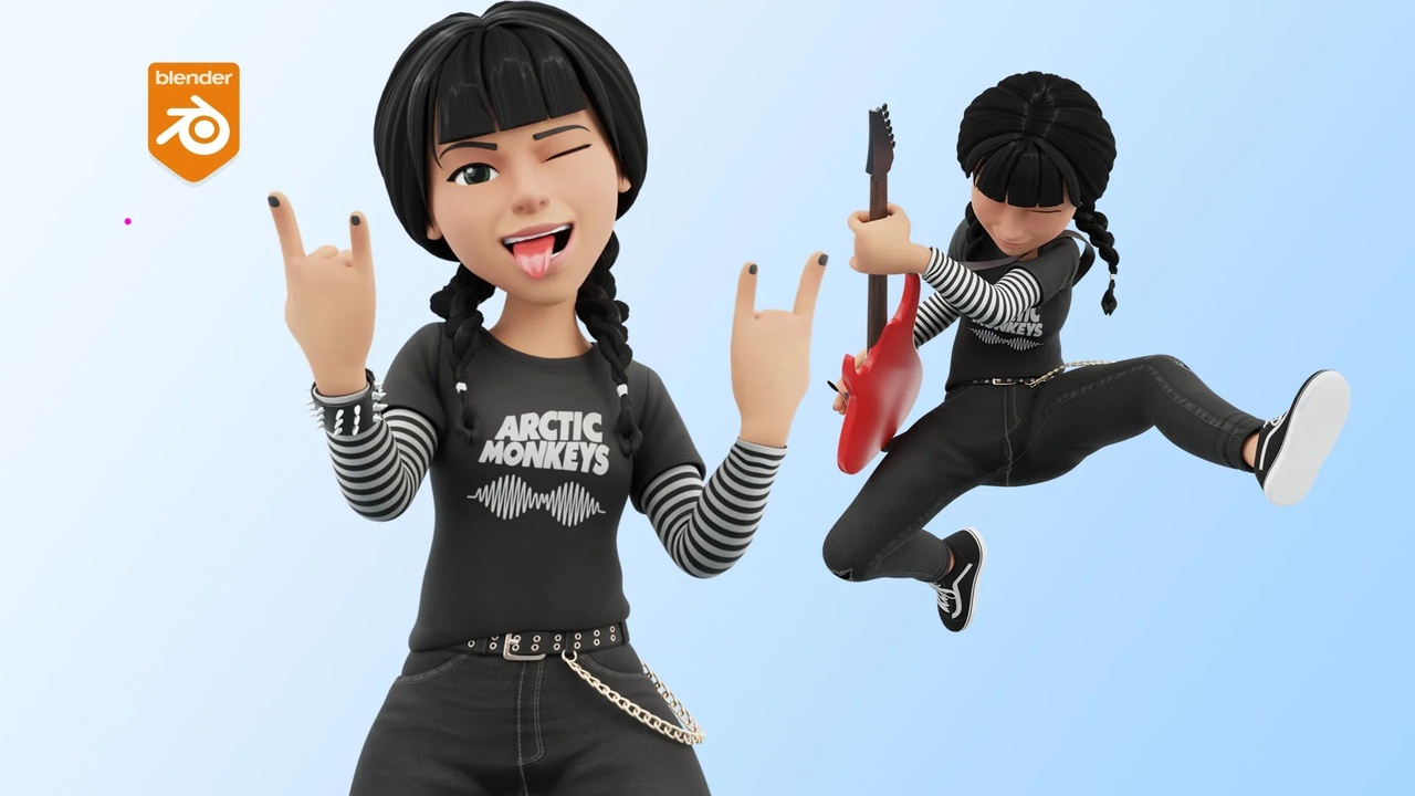 Media 1 for listing Cartoon Rocker Teen - Rigged 3D Character