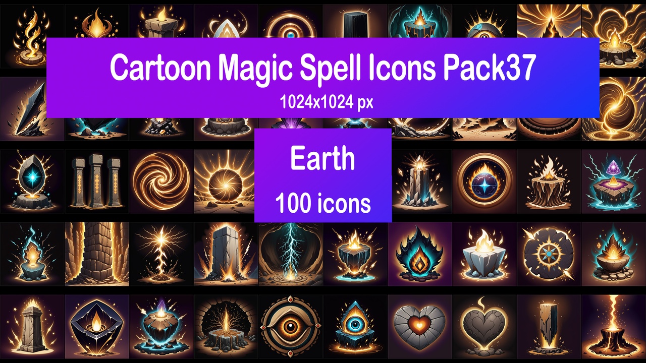 Media 1 for listing Cartoon Magic Spell Icons Pack37 - Earth