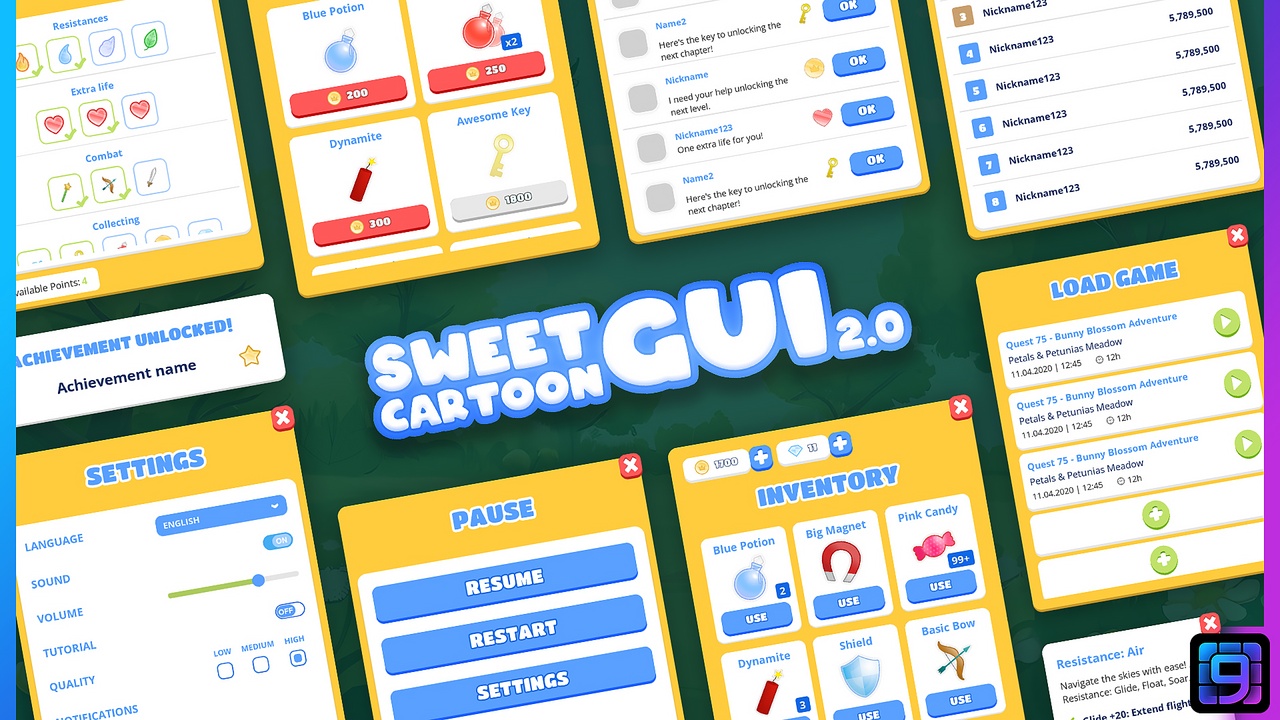 Media 1 for listing Cartoon Sweet GUI 2.0 - full UI pack / UI kit + sources