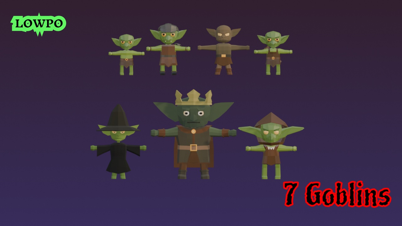 Media 1 for listing LOWPO: Low Poly Goblin Ultimate Pack – Rigged Fantasy Characters