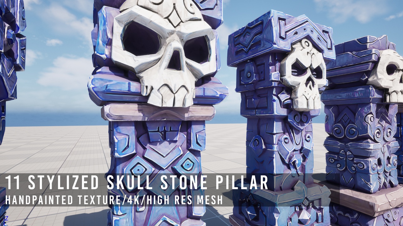 Media 1 for listing Stylized Skull Stone Pillar