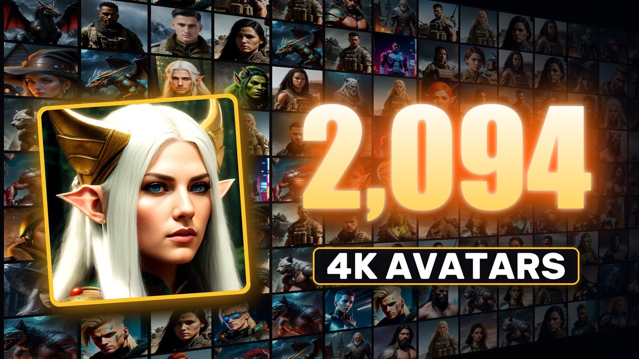 Media 1 for listing 4K Character Portrait Avatars Bundle - 2,094 Fantasy, Cyberpunk & Soldier Icons