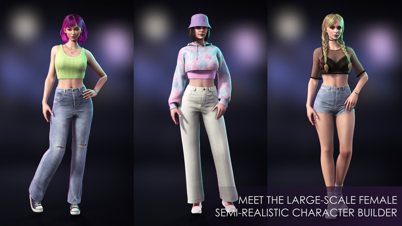 Media 1 for listing Casual Wear Girls Pack 1 - Streetwear Modern Realistic Stylized Woman Character