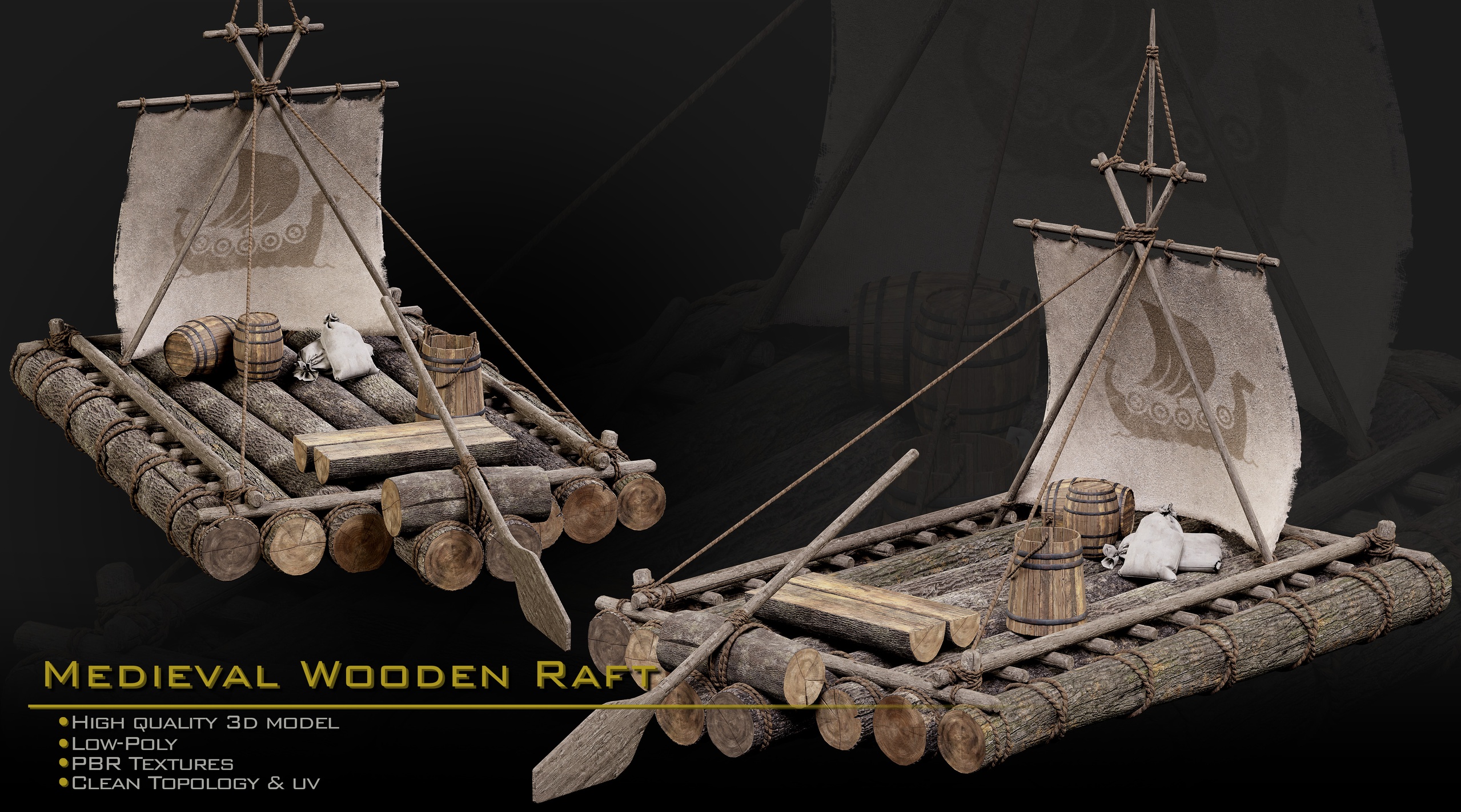 Media 1 for listing Medieval Wooden Raft / Game Ready
