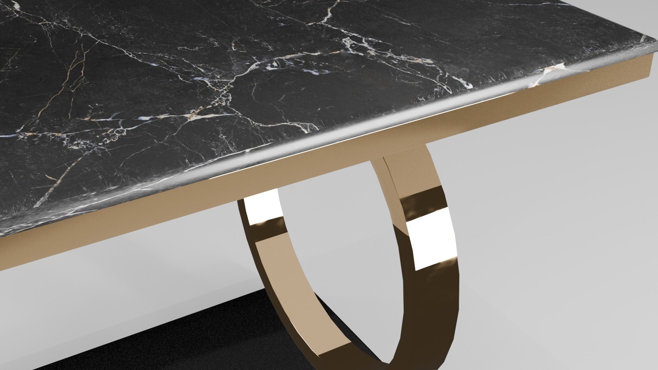 Architectural Marble Console Table – Dual Metal Ring Base 3D Furniture ...