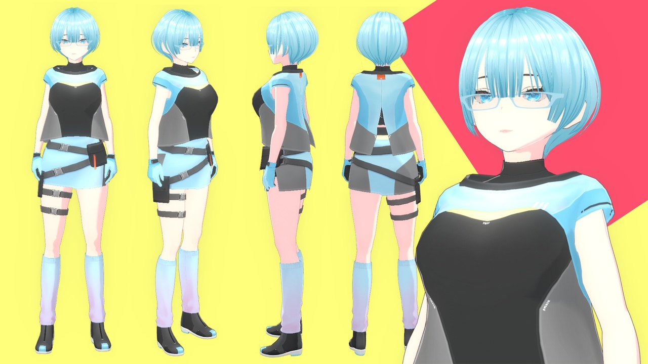 Медиа 1 для объявления Blue Hair Anime Girl - 3 Outfits Pack