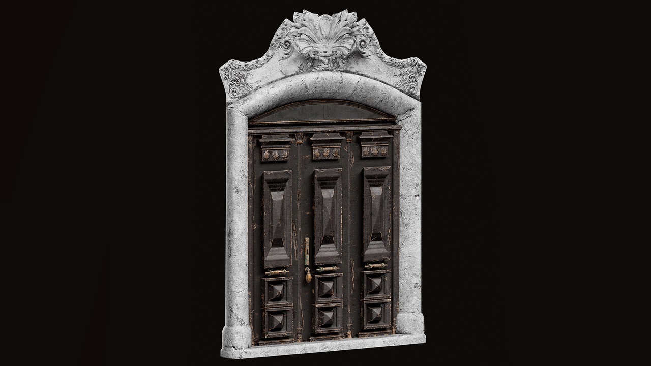 Media 1 for listing Wooden Door With a Big Concrete Ornament