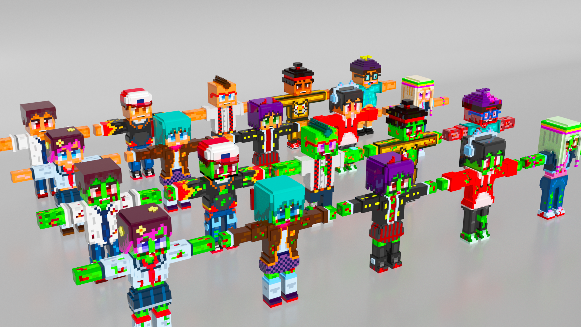 Low-Poly Zombies & Students - Characters 3D Pack | Fab