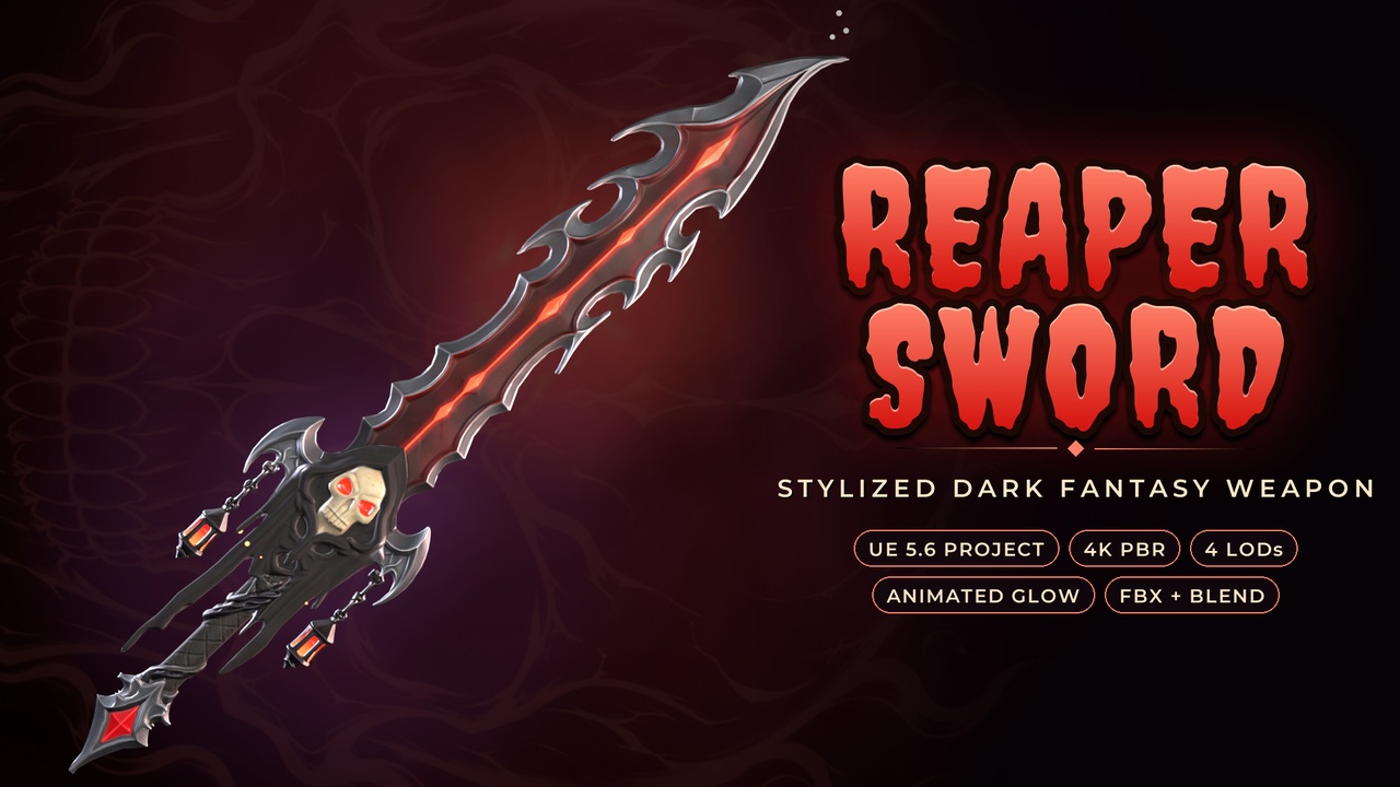 Media 1 for listing Reaper Sword - Stylized Dark Fantasy Weapon