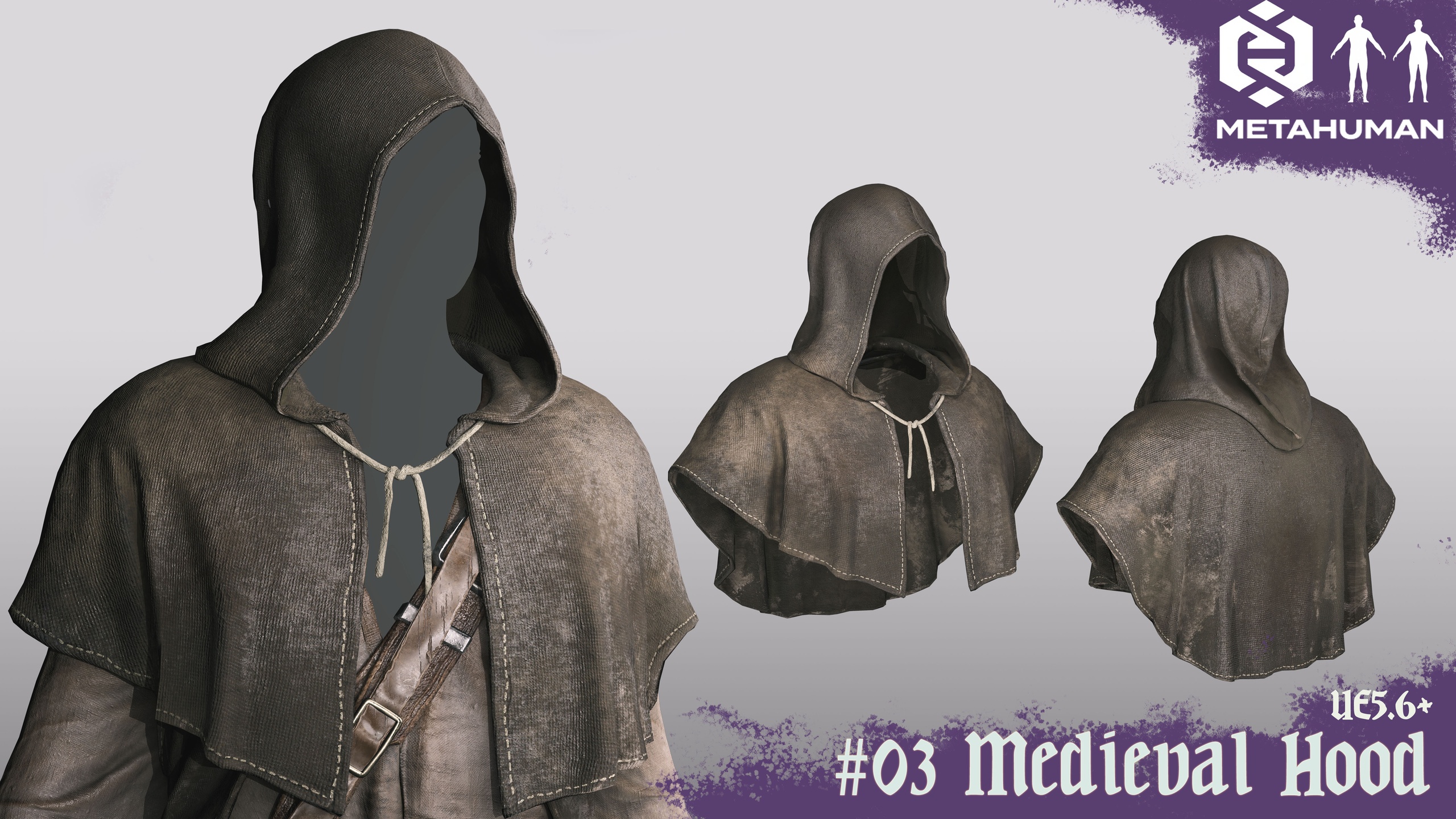 Media 1 for listing 03_Medieval Hood - Resizable Outfit Metahuman