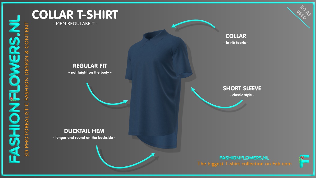 Media 1 for listing Blue Colour Short Sleeve Ducktail Collar T-shirt | Longer Backside Poloshirt