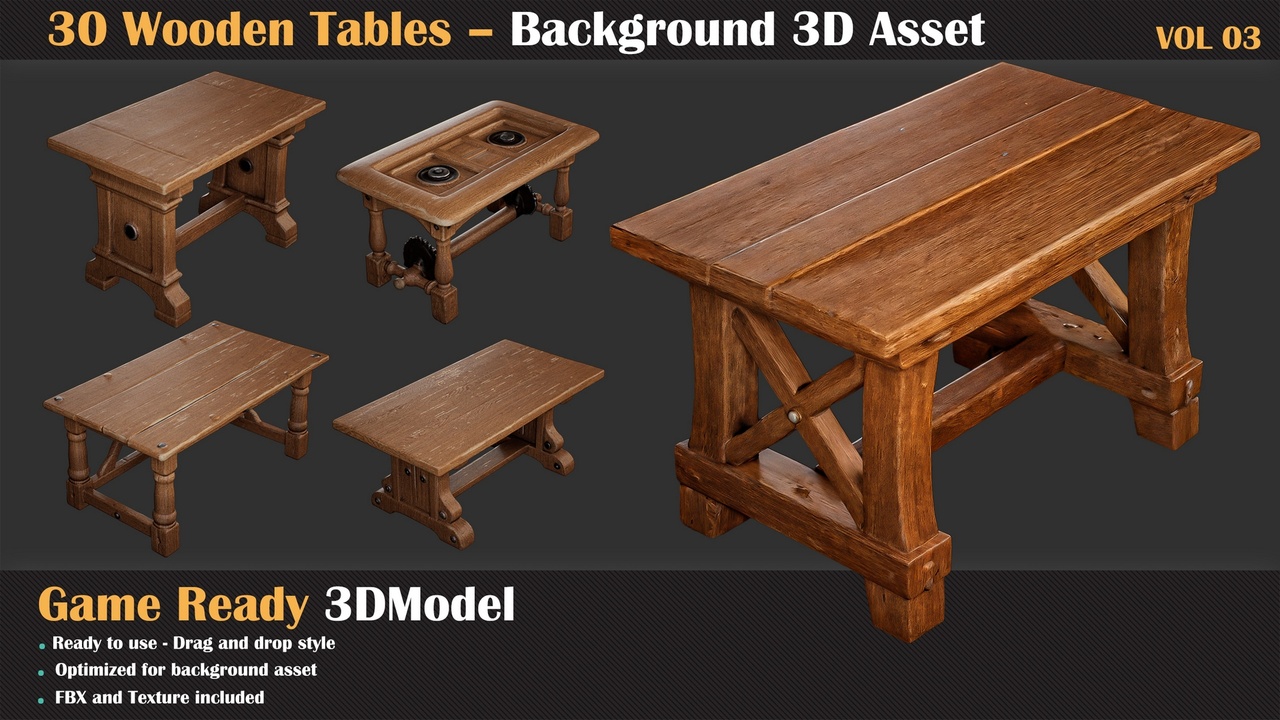Media 1 for listing 30 Wooden Table Background 3D Asset - VOL 03