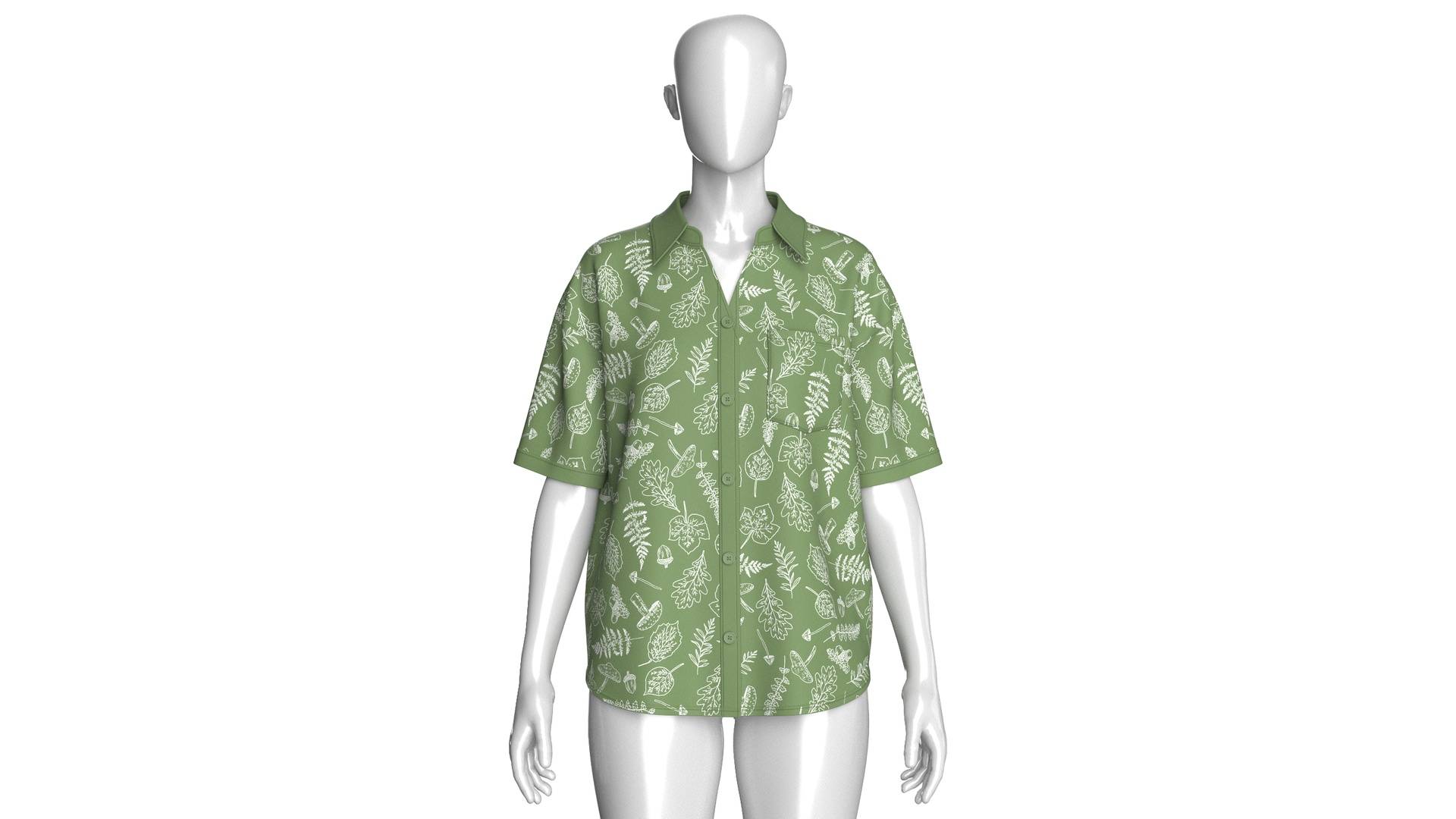 Media 1 for listing Girls Botanical Leaf Printed Green Shirt | High Poly