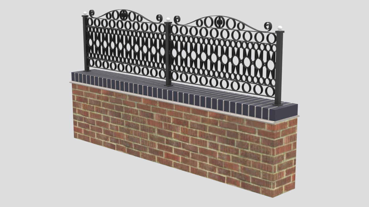 Media 1 for listing Brick and Wrought Iron Decorative Garden Fence Wall 3D Model