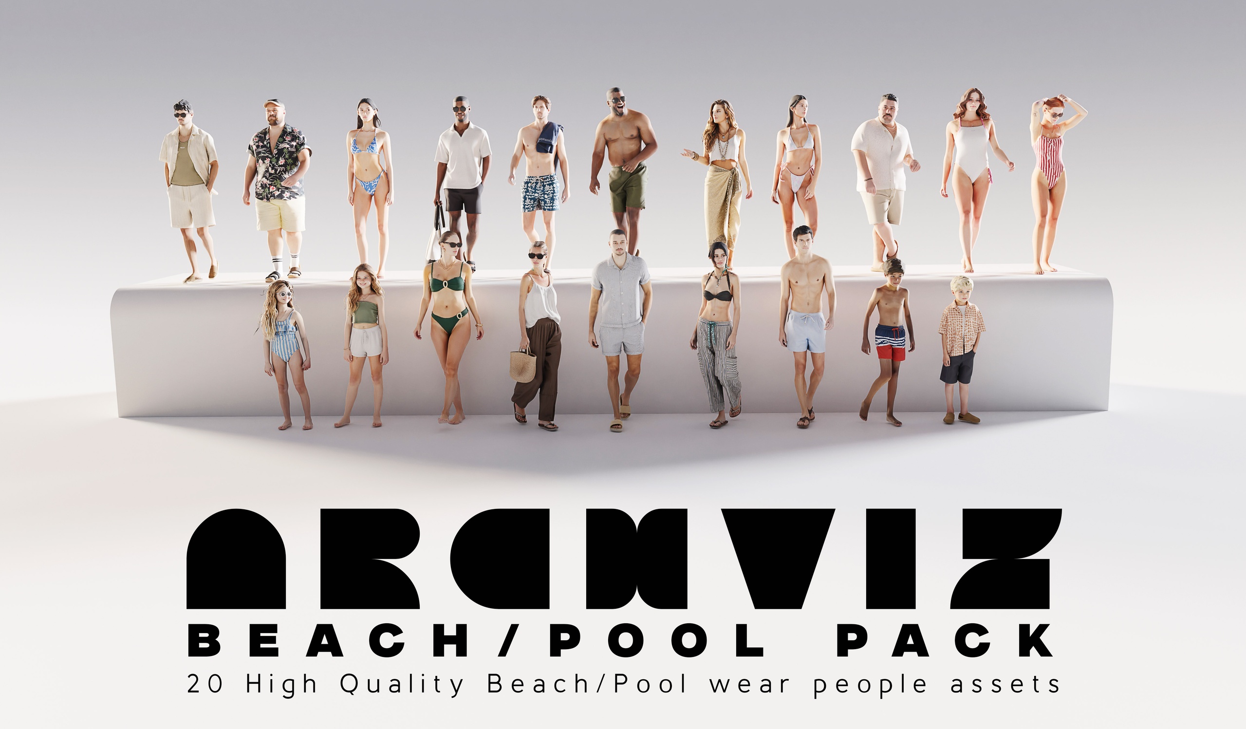 Media 1 for listing ArchViz People — Resort & Beach | 20 Beach/Pool Character Models