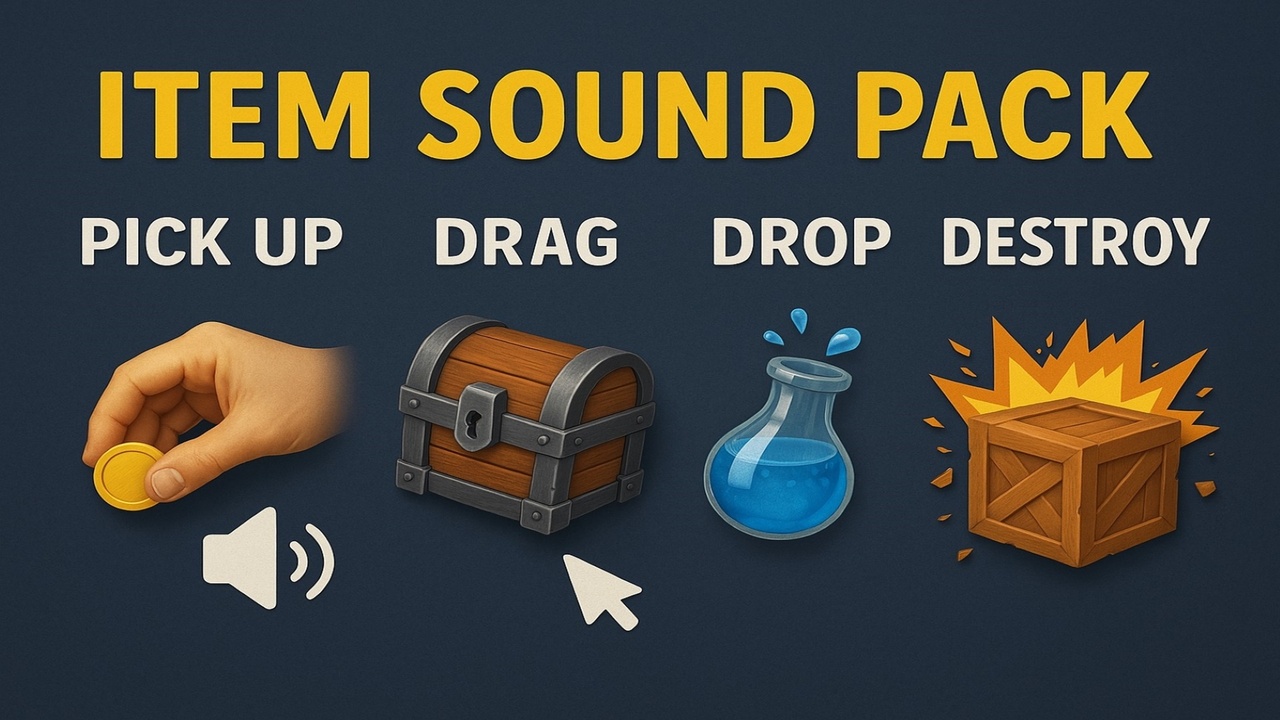 Media 1 for listing Ultimate Game Item Sound Pack – Pick Up, Drag, Drop, Destroy