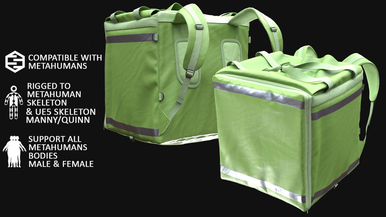 Media 1 for listing Delivery Backpack for Metahuman 3D model 151 - MH & UE5 Skeletons - Rigged